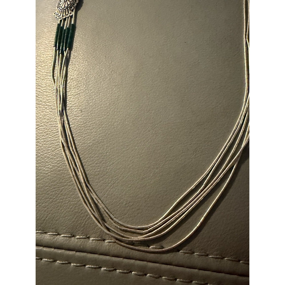 Pretty Carolyn Pollack Sterling Green Malachite Liquid Strand Necklace 24" #435 - Picture 3 of 5